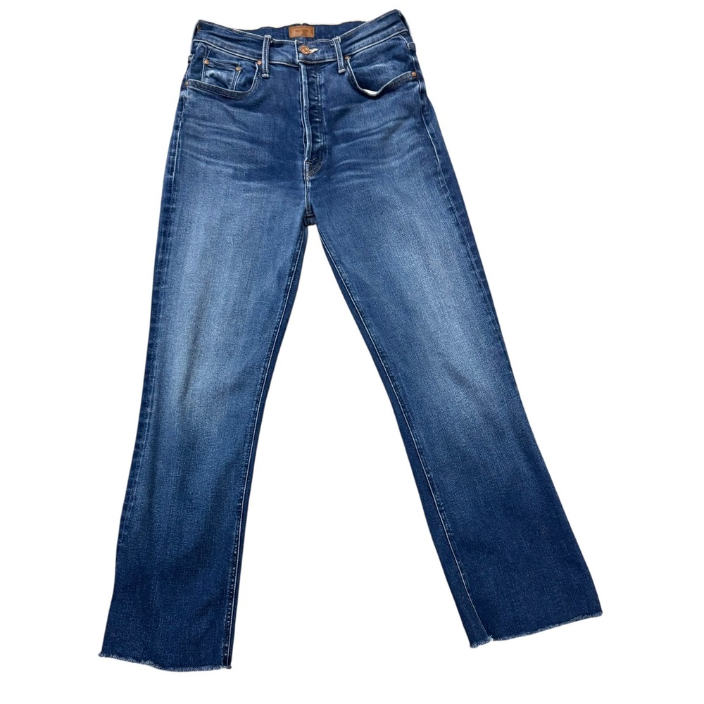 MOTHER High Rise Straight Leg Jeans in Medium Blue